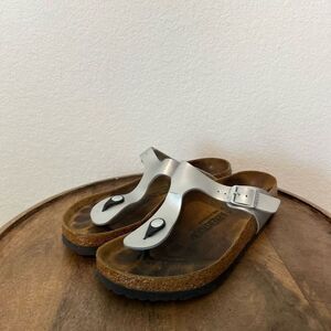 Birkenstock Metallic Silver Birko Flor Gizen Sandals Women's Size 38 7